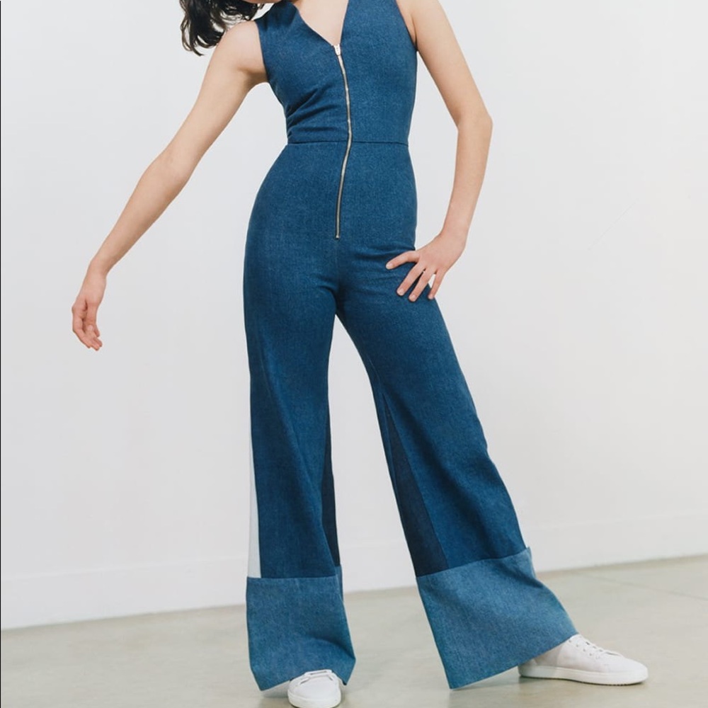 MAJE patchwork denim jumpsuit